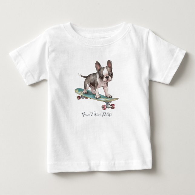 Bebé Camiseta de Boston Terrier al Acuarela (Anverso)