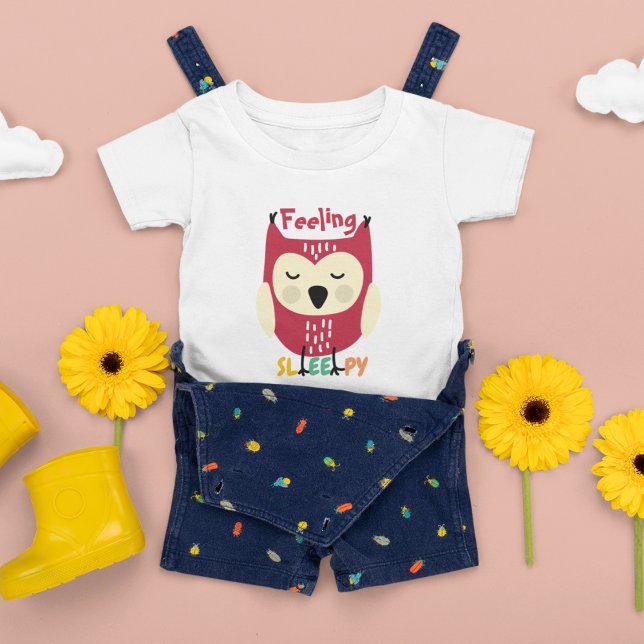 Bebé Camiseta de búho Personalizado multicolor (funny tired owl feel better sleepy.)