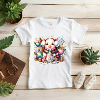 Bebé Camiseta de cerdo de Navidad lindo con regalos y c