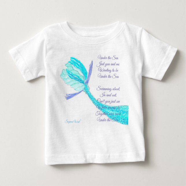 Bebé Camiseta de cola de pez con poema Bajo el Mar (Anverso)