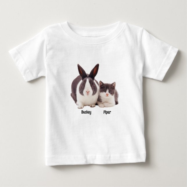 Bebé Camiseta de conejo y gato personalizada (Anverso)