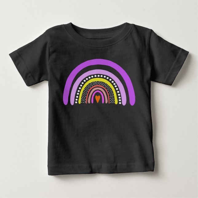 Bebé Camiseta de corazones arcoíris boho doodle (Anverso)