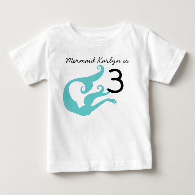 Bebé Camiseta de cumpleaños 3 personalizable de sirena (Anverso)
