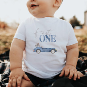 Bebé Camiseta de cumpleaños azul marino de coche de car