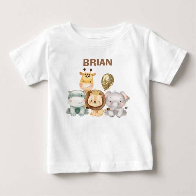 Bebé Camiseta de cumpleaños con globo de animales Safar (Anverso)