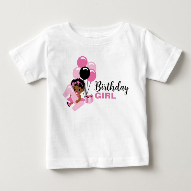Bebé Camiseta de cumpleaños con globos para niña negra (Anverso)