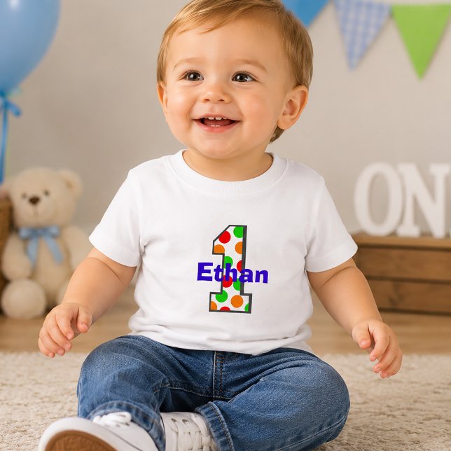 Bebé Camiseta de cumpleaños con lunares de arcoíris (Rainbow Polka Dot First Birthday Shirt )