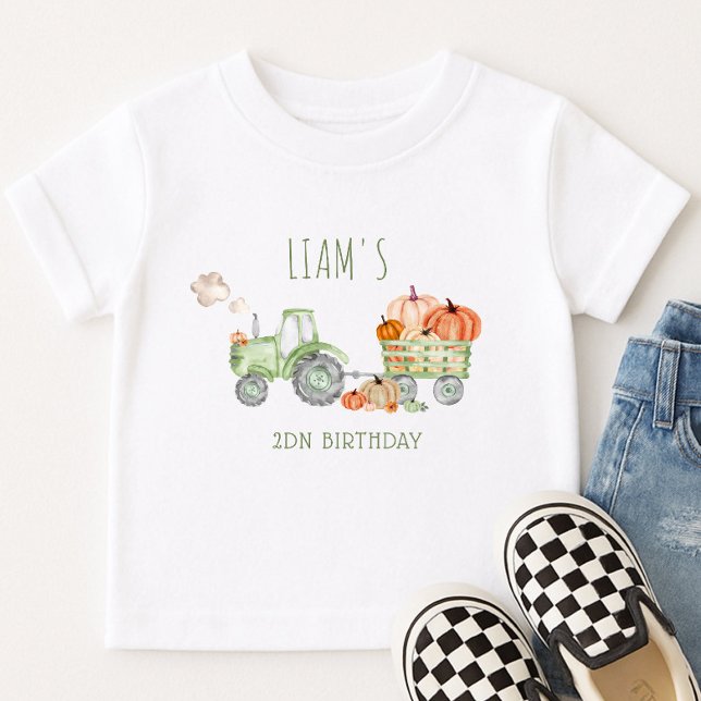 Bebé Camiseta de cumpleaños con tractor verde y calabaz (Subido por el creador)