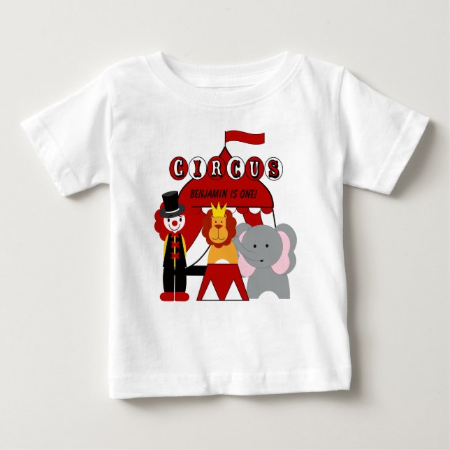 Bebé Camiseta de cumpleaños de Circo Blanco y Rojo pers (Anverso)