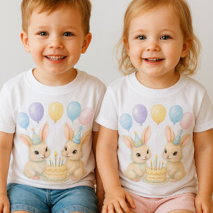 Bebé Camiseta de cumpleaños de conejitos gemelos pastel