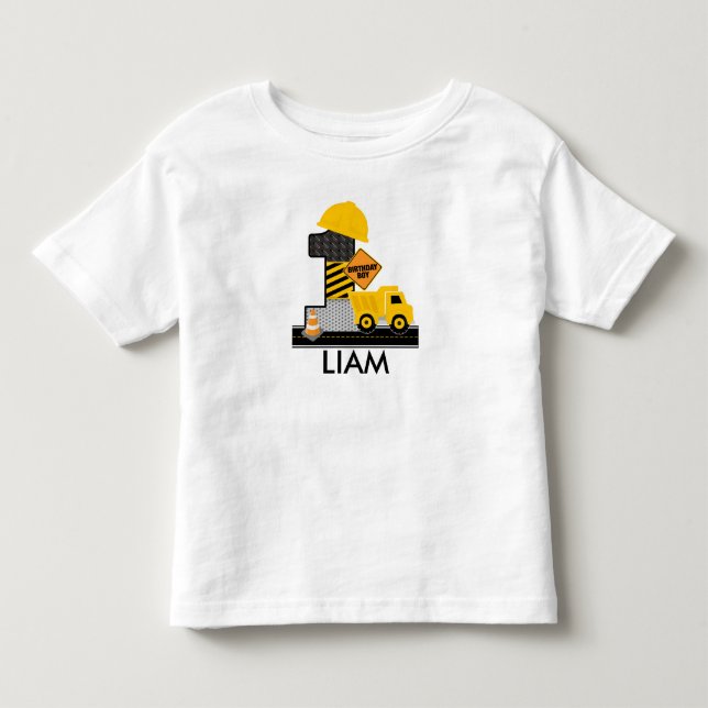 Bebé Camiseta de cumpleaños de construcción, camión vol (Anverso)