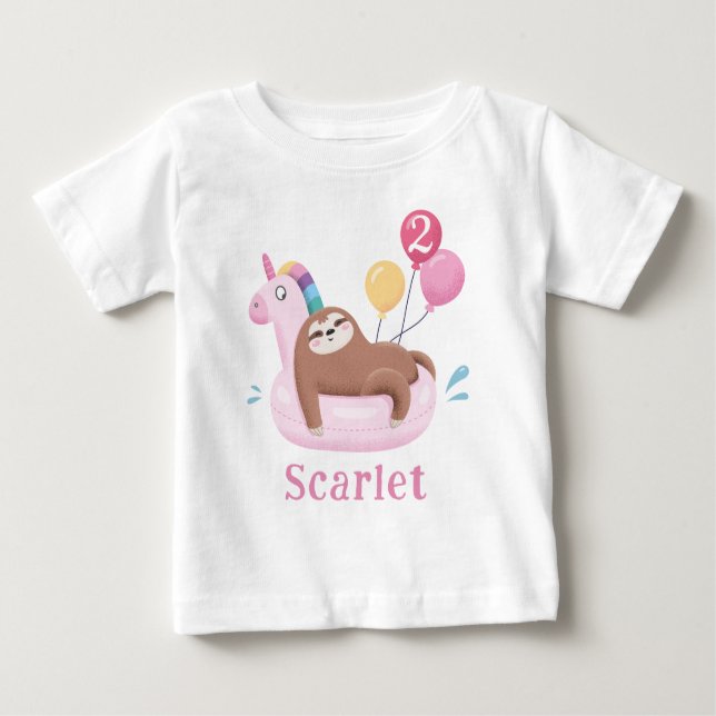 Bebé Camiseta de cumpleaños de Cute Sloth y Unicorn (Anverso)