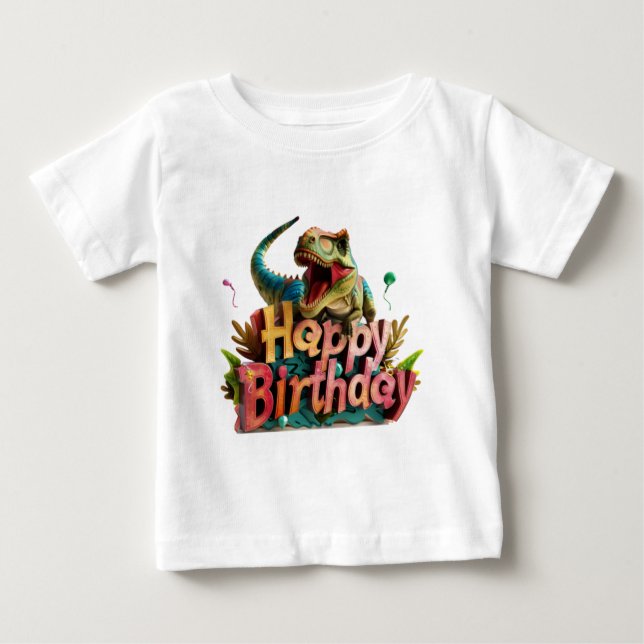 Bebé Camiseta de cumpleaños de dinosaurio – Tema divert (Anverso)