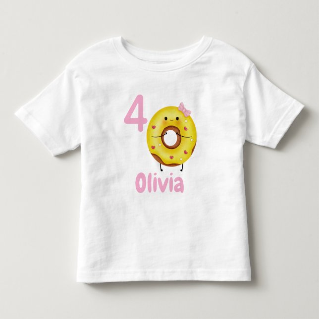 Bebé Camiseta de cumpleaños de donut personalizada con  (Anverso)