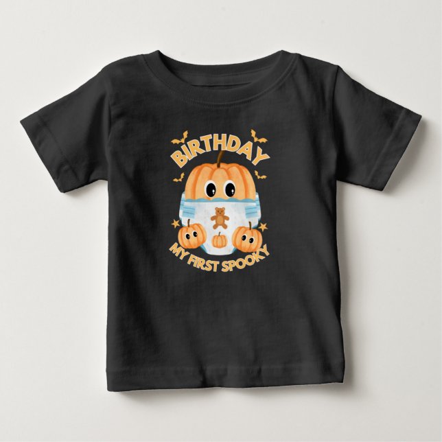 Bebé Camiseta de cumpleaños de Halloween de calabacita  (Anverso)