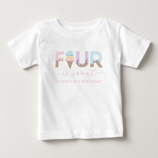 Bebé Camiseta de cumpleaños de helado Four is Sweet (Anverso)