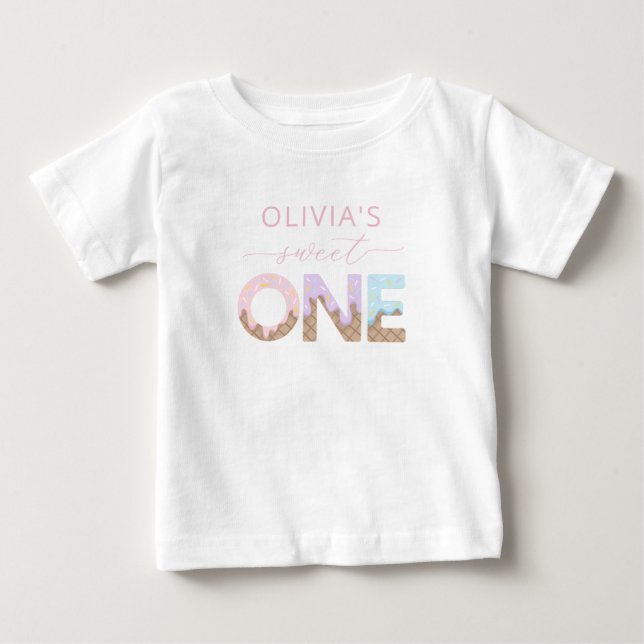 Bebé Camiseta de Cumpleaños de Helado Sweet One (Anverso)
