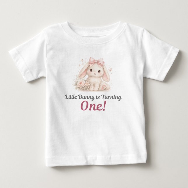 Bebé Camiseta de cumpleaños de Little Bunny cumple uno (Anverso)