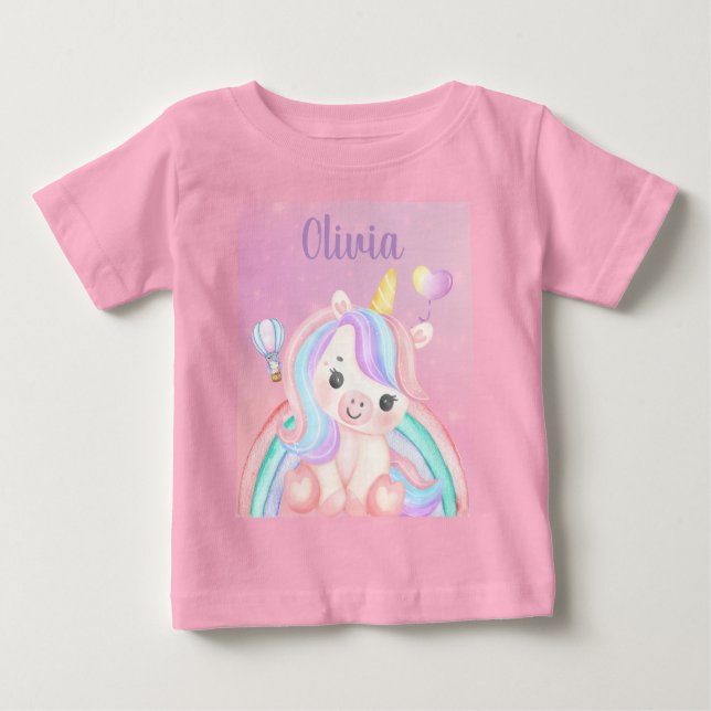 Bebé Camiseta de cumpleaños de niña unicornio – Nombre  (Anverso)