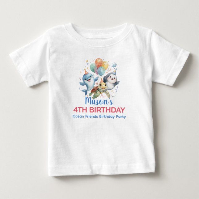 Bebé Camiseta de cumpleaños de Ocean Friends (Anverso)