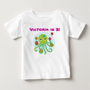 Bebé Camiseta de cumpleaños de Octopus Personalizable