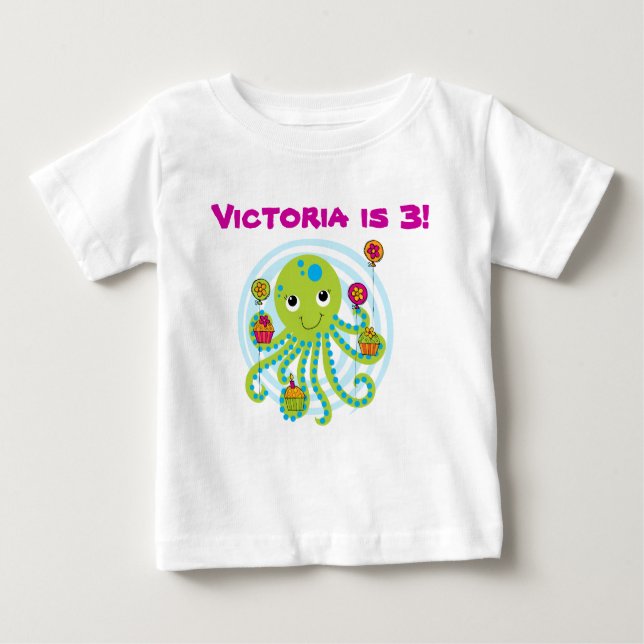 Bebé Camiseta de cumpleaños de Octopus Personalizable (Anverso)