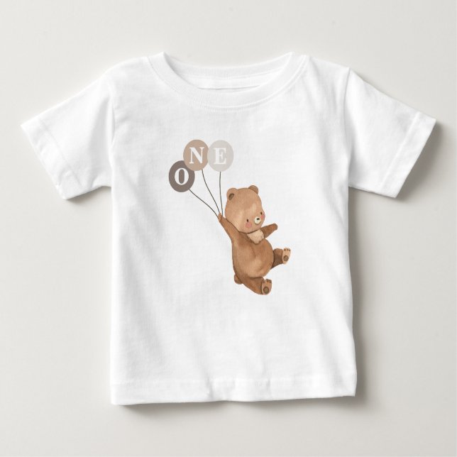 Bebé Camiseta de cumpleaños de oso con 3 globos marrone (Anverso)