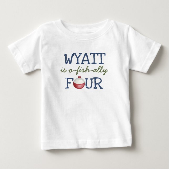 Bebé Camiseta de Cumpleaños de Pesca O-Fish-Ally Four (Anverso)
