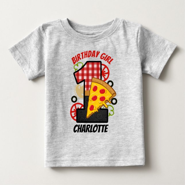 Bebé Camiseta de cumpleaños de pizza para niña (Anverso)