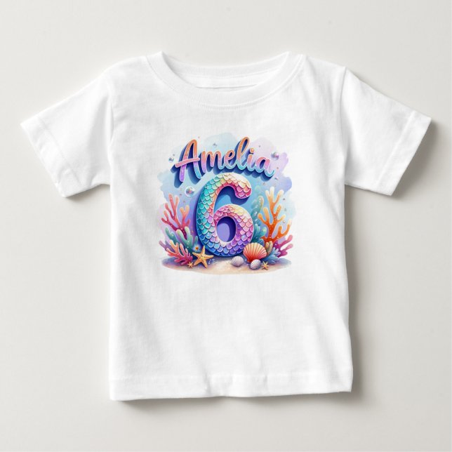 Bebé Camiseta de cumpleaños de sirena – Nombre y edad p (Anverso)