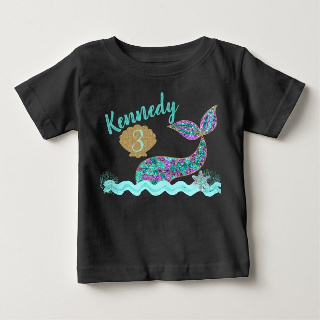 Bebé Camiseta de cumpleaños de sirena, Raglan (Anverso)