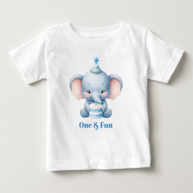 Bebé Camiseta de cumpleaños del primer año de Elefante  (Anverso)