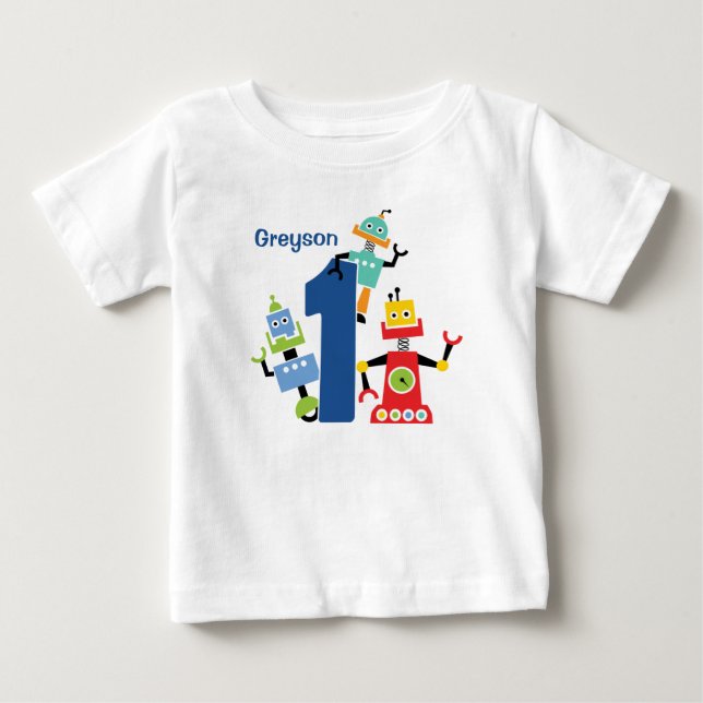 Bebé Camiseta de cumpleaños del robot lindo robots (Anverso)