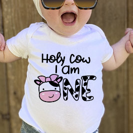 Bebé Camiseta de cumpleaños Holy Cow I Am One Girl