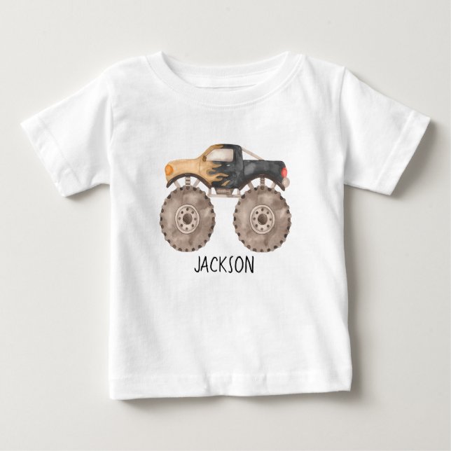 Bebé Camiseta de cumpleaños Monster Truck personalizada (Anverso)