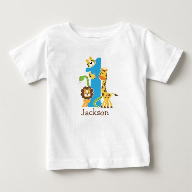 Bebé Camiseta de cumpleaños número uno en la jungla (Anverso)