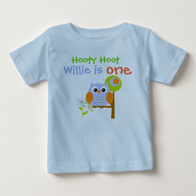Bebé Camiseta de cumpleaños personalizada Blue Boy Owl (Anverso)
