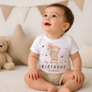 Bebé Camiseta de cumpleaños personalizada con oso de pe