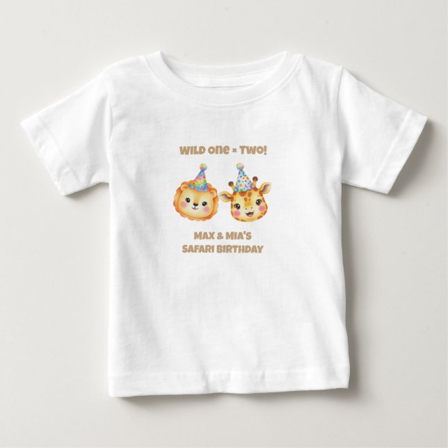 Bebé Camiseta de cumpleaños Twins Safari - Wild One Tim (Anverso)