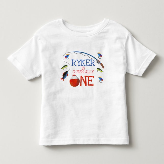 Bebé Camiseta de cumpleaños uno 1 para niños pescando o (Anverso)