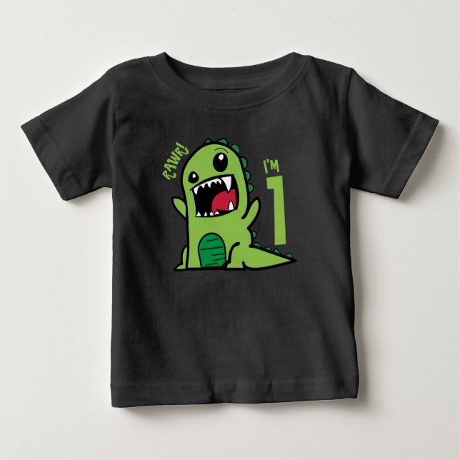 Bebé Camiseta de dinosaurio de cumpleaños 1, Rawr soy 1 (Anverso)