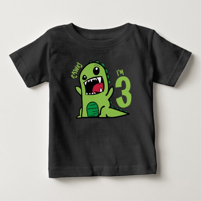 Bebé Camiseta de dinosaurio de cumpleaños 3, Rawr soy 3 (Anverso)