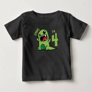 Bebé Camiseta de dinosaurio de cumpleaños 4 Rawr soy 4
