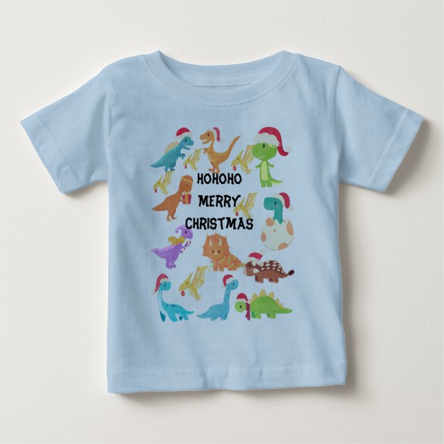 Bebé Camiseta de Dinosaurio Feliz Navidad HoHoHo (Anverso)