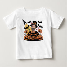 Camiseta de diseño de calabazas, murciélagos y hoj