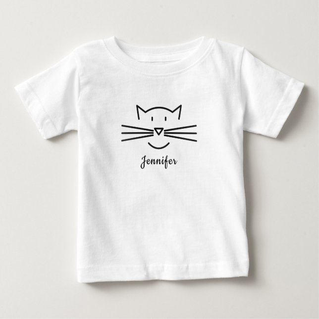 Bebé Camiseta de diseño de contorno de cara de gato neg (Anverso)