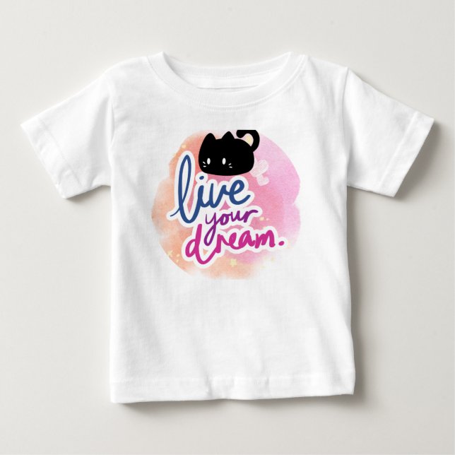 Bebé camiseta de diseño de gato y sueño (Anverso)