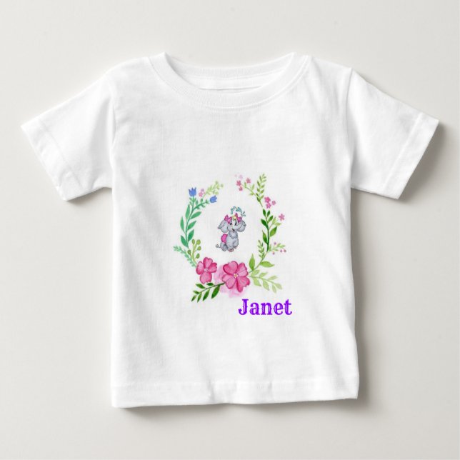 Bebé Camiseta de elefante floral para lactantes (Anverso)