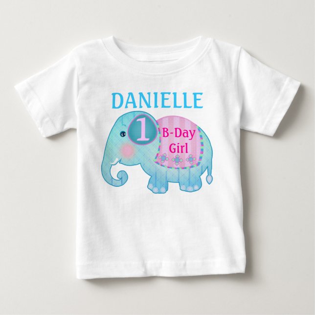 Bebé Camiseta de encargo del elefante del cumpleaños (Anverso)
