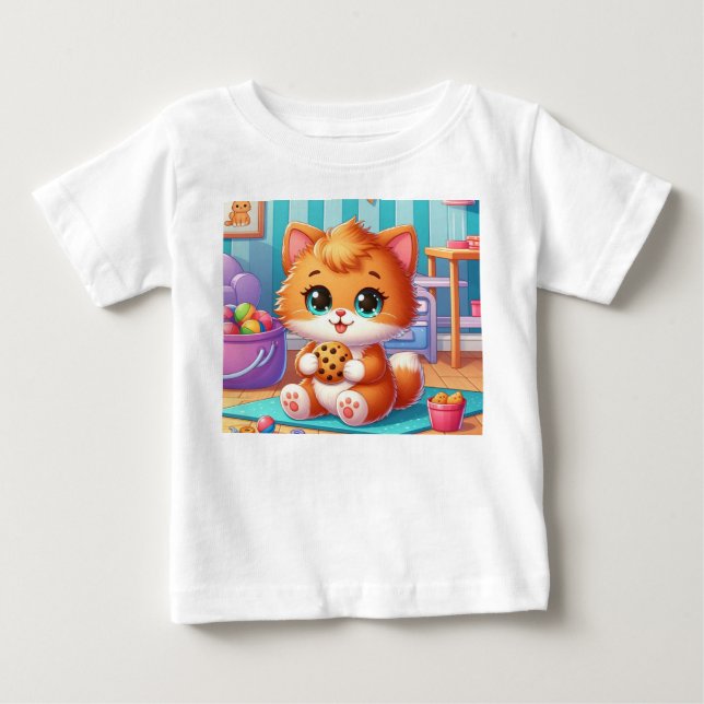 Bebé Camiseta de Gatito Juguetón Con Una Galleta (Anverso)